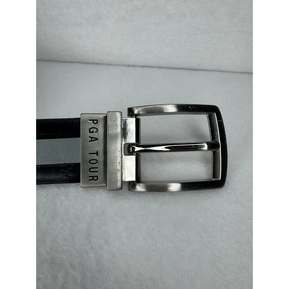 PGA Tour Men's Reversible Leather Golf Belt Black Gray Sz 36